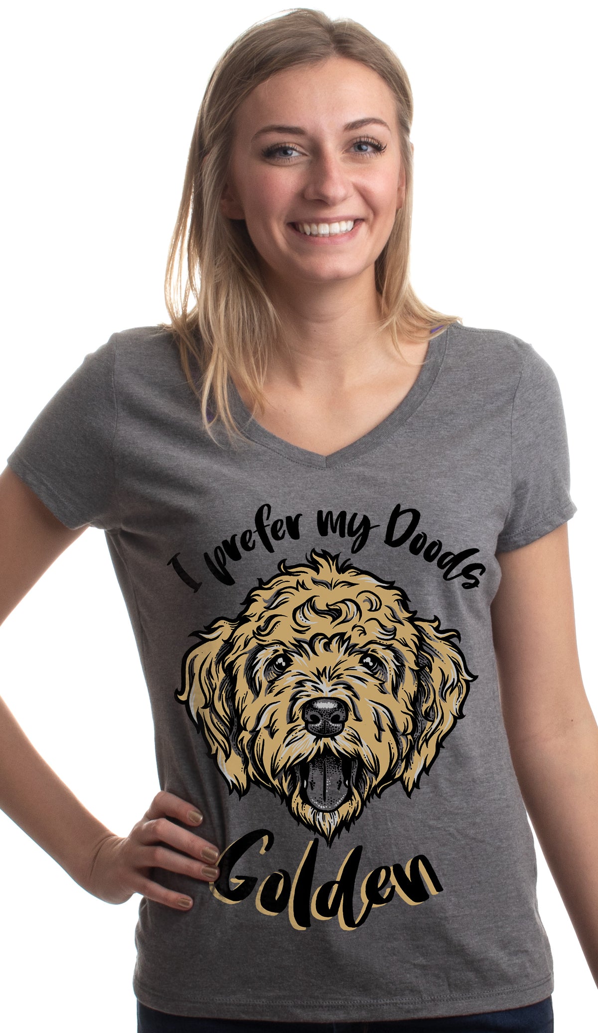 I Prefer My Doods Golden | Funny Goldendoodle Golden Doodle Dog V-neck T-shirt
