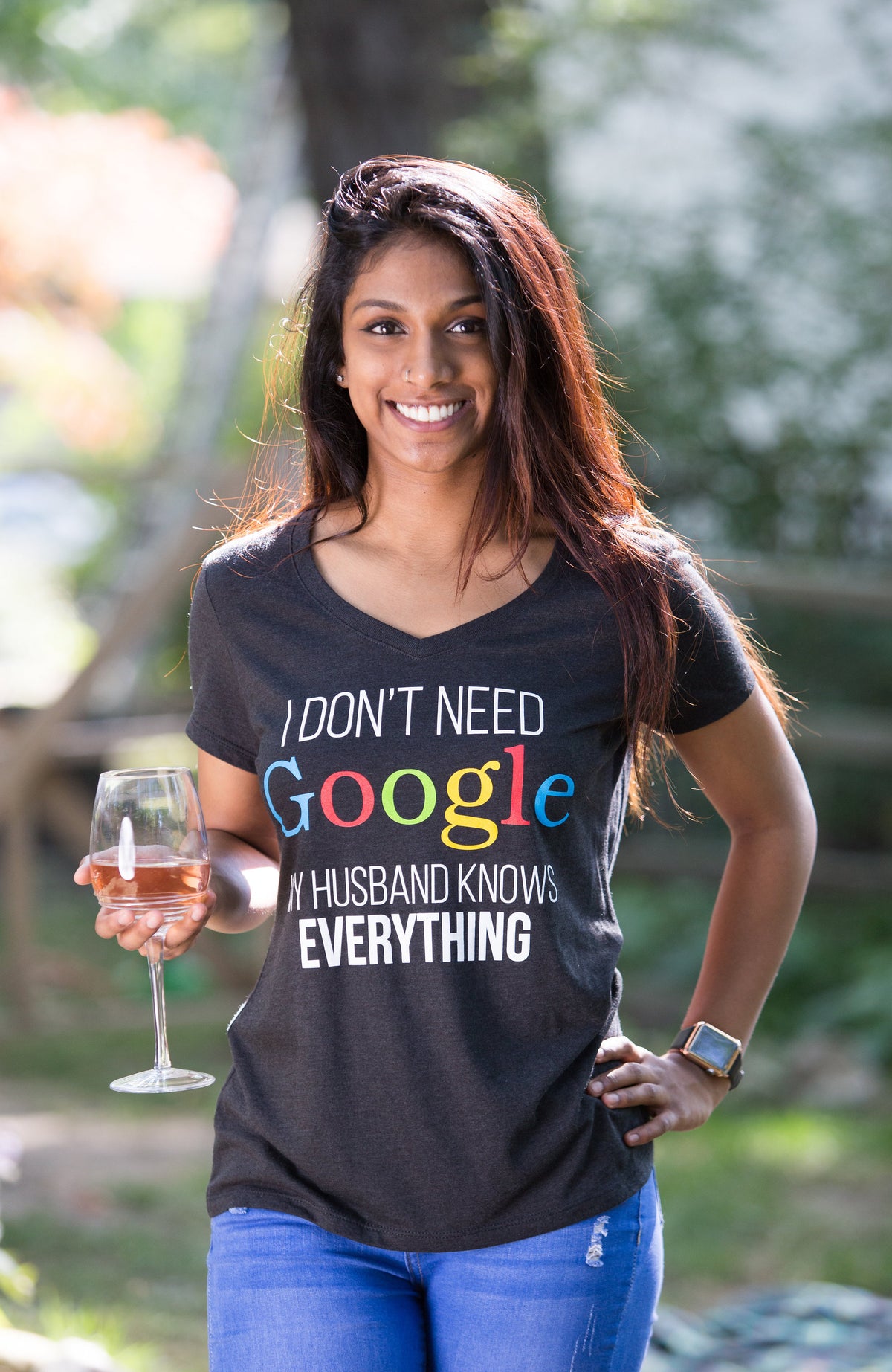 I Don't Need Google, my Husband Knows Everything | Wife Women's V-neck T-shirt