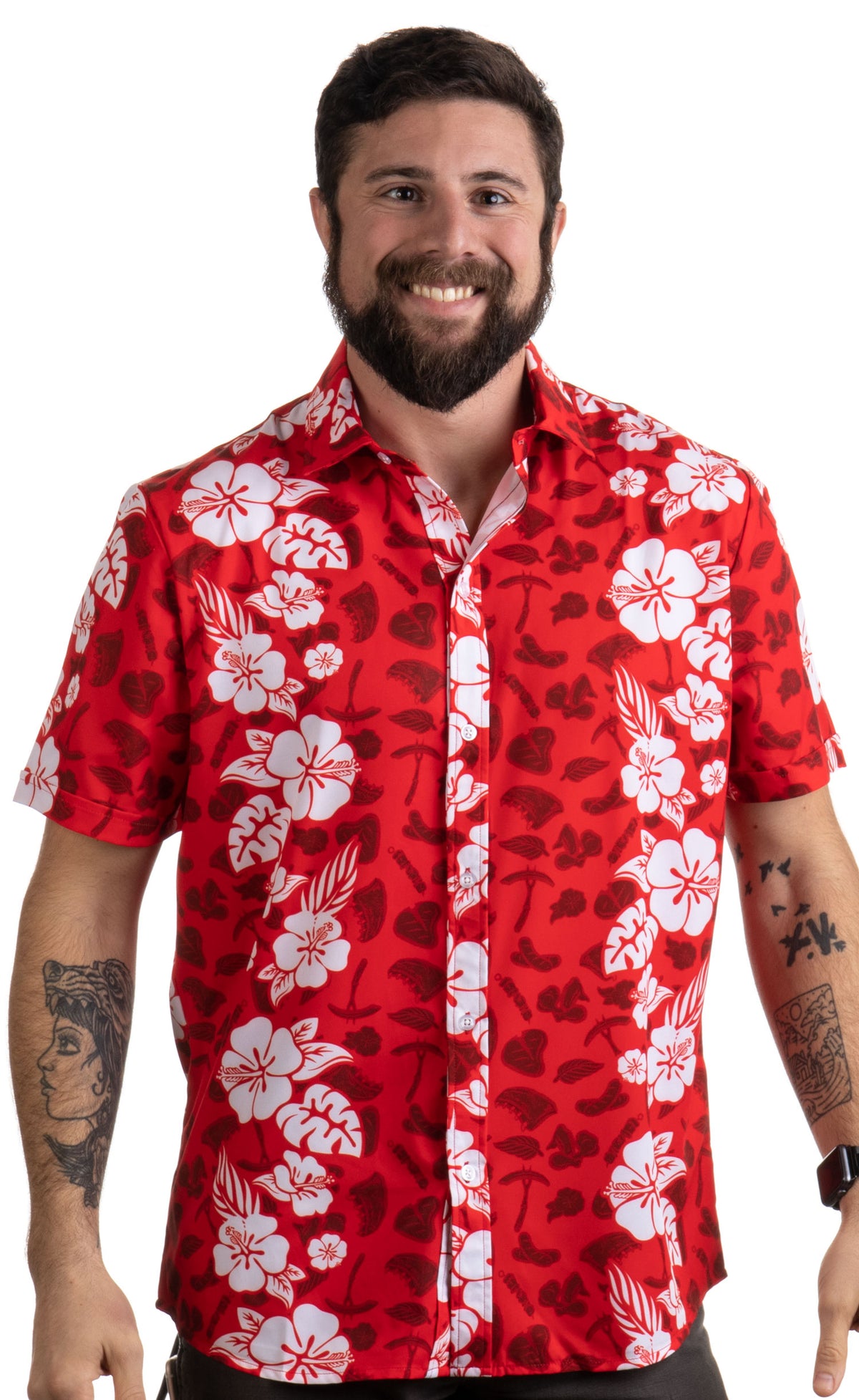 Meats in the Sun | Funny BBQ Grilling Hawaiian Button Down Polo Party Shirt Men