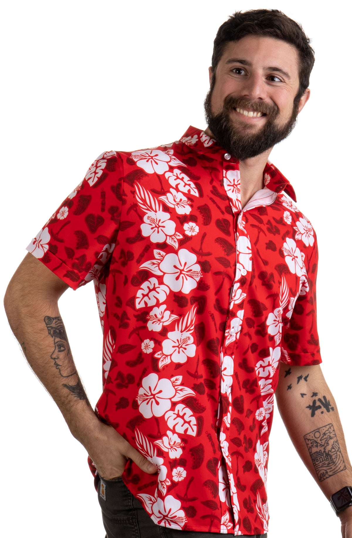 Meats in the Sun | Funny BBQ Grilling Hawaiian Button Down Polo Party Shirt Men