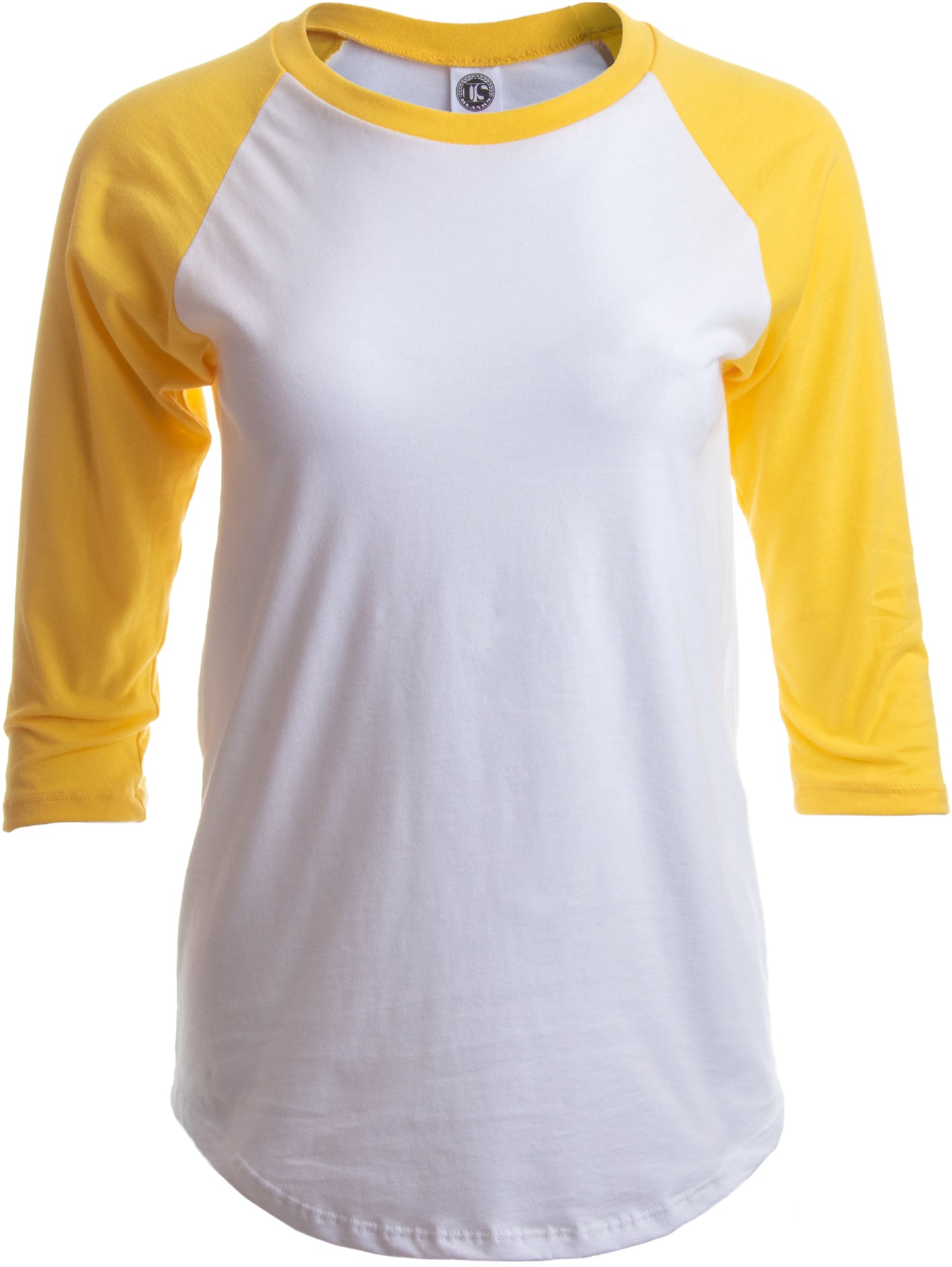 Yellow and white store baseball tee womens