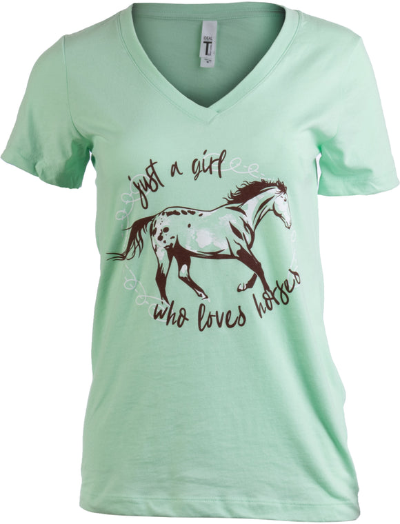 Just a Girl who Loves Horses | Cute Girl Riding Rider V-neck Young Women T-shirt