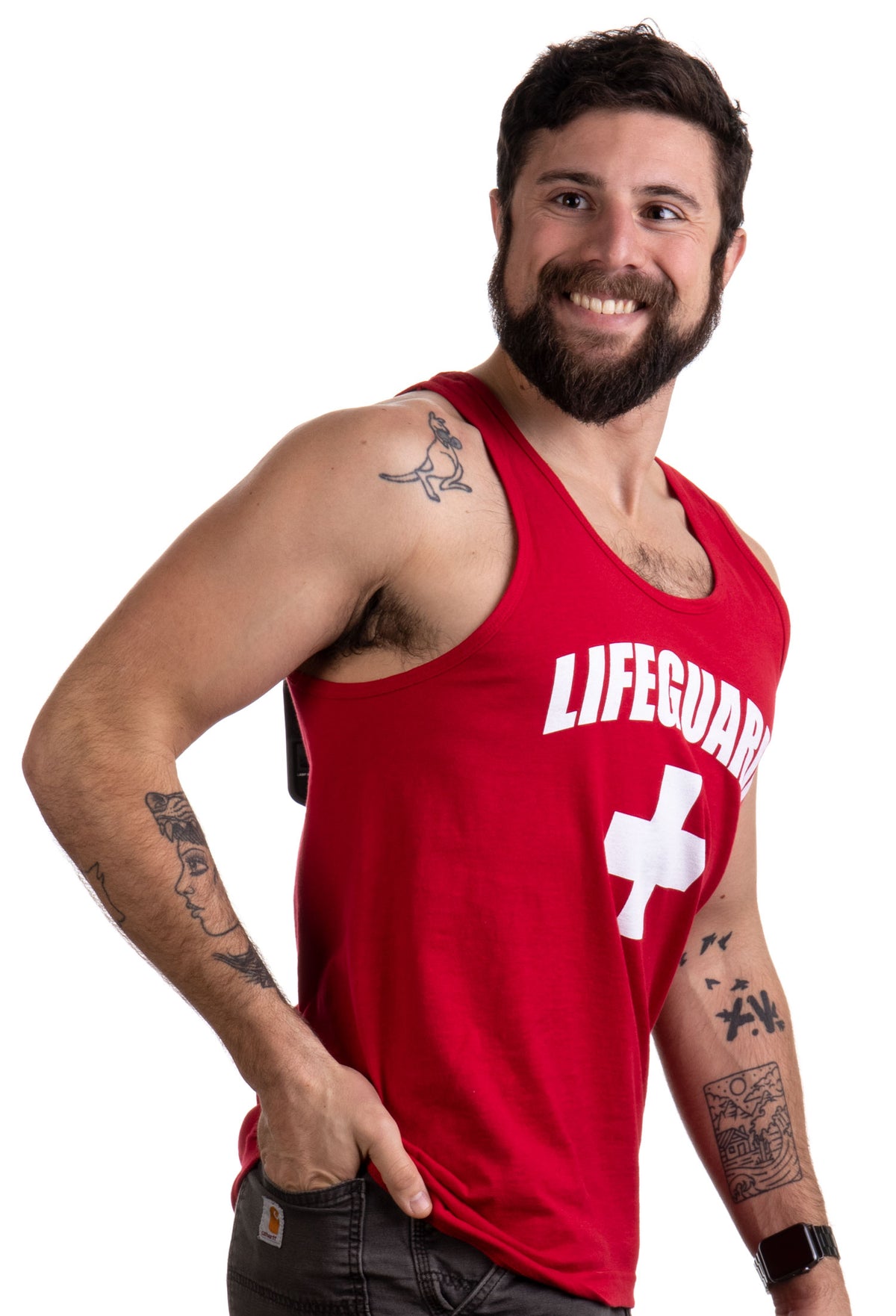 LIFEGUARD | Red Adult Lifeguarding Uniform Costume Unisex Tank Top Men Women