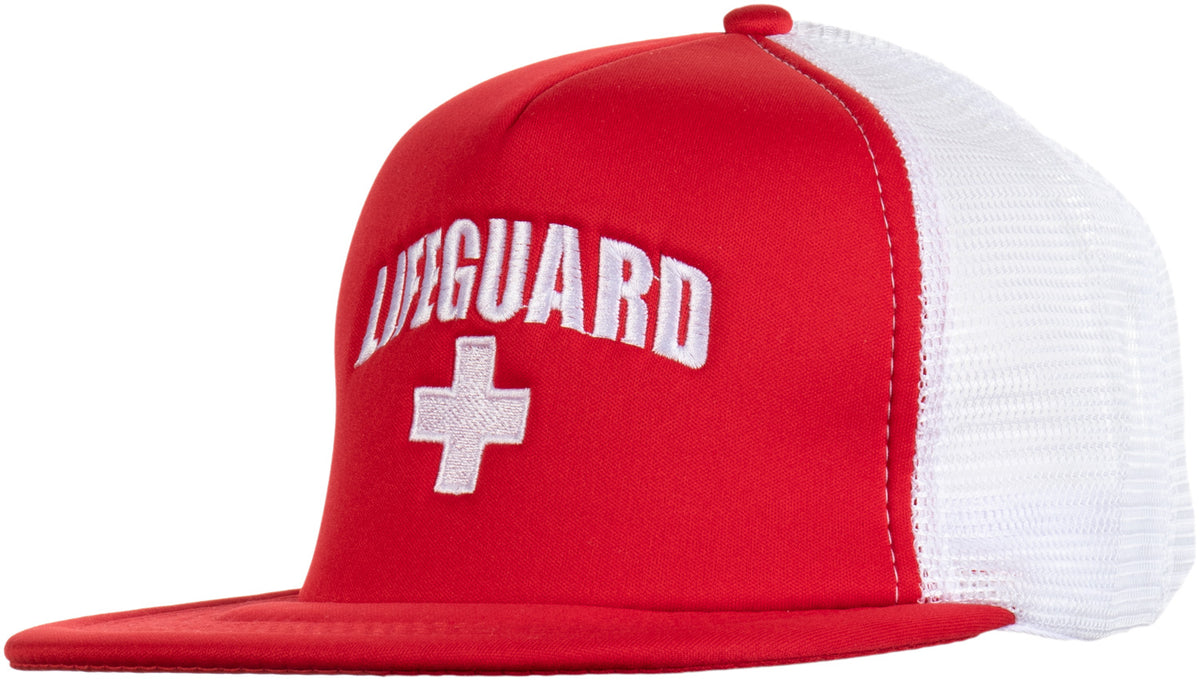 Lifeguard Snapback Hat | Flat Brim Guard Red Baseball Cap Men Women Cool Uniform