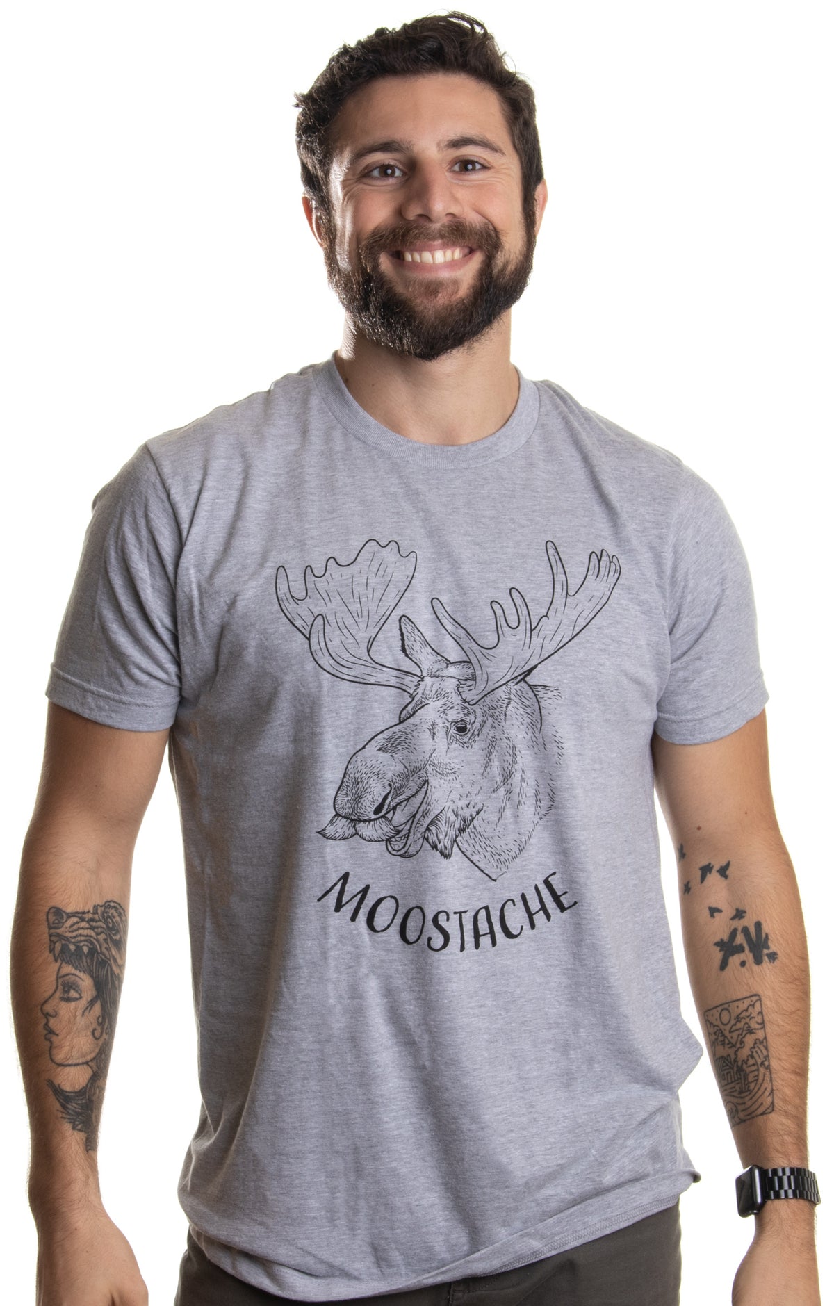 Moostache | Dad Joke Funny Stupid Animal Moose Humor Pun Mustache Men T-shirt