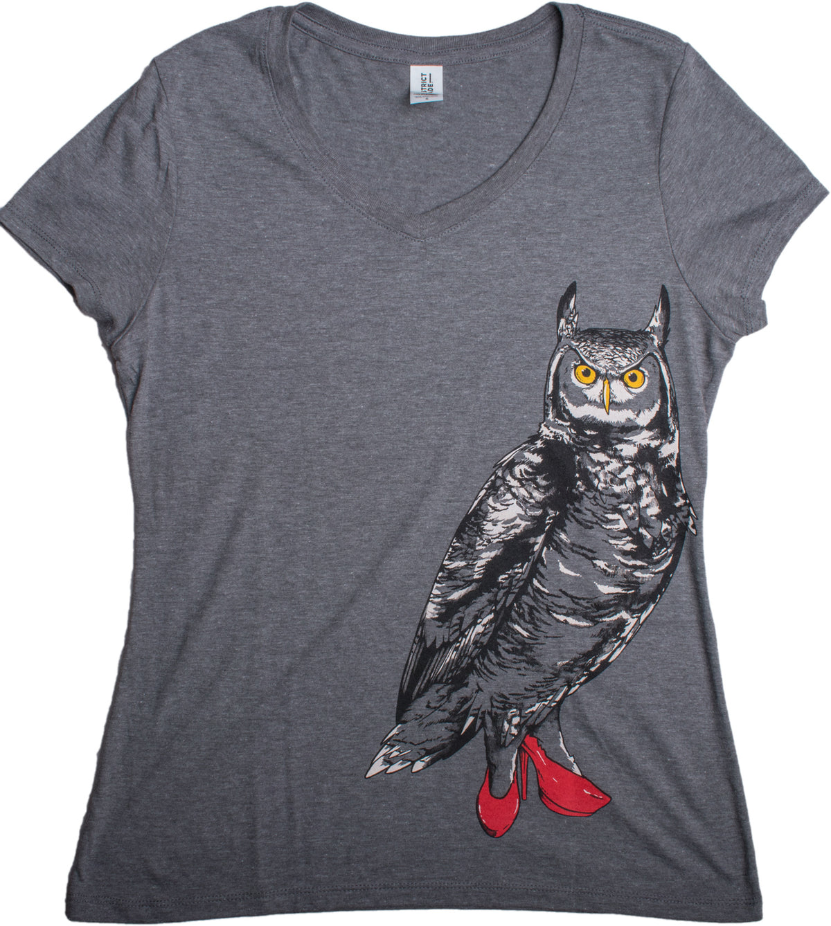 Owl in Pumps | Cute Funny Bird Nature Shoe Humor Comfy V-neck T-shirt for Women