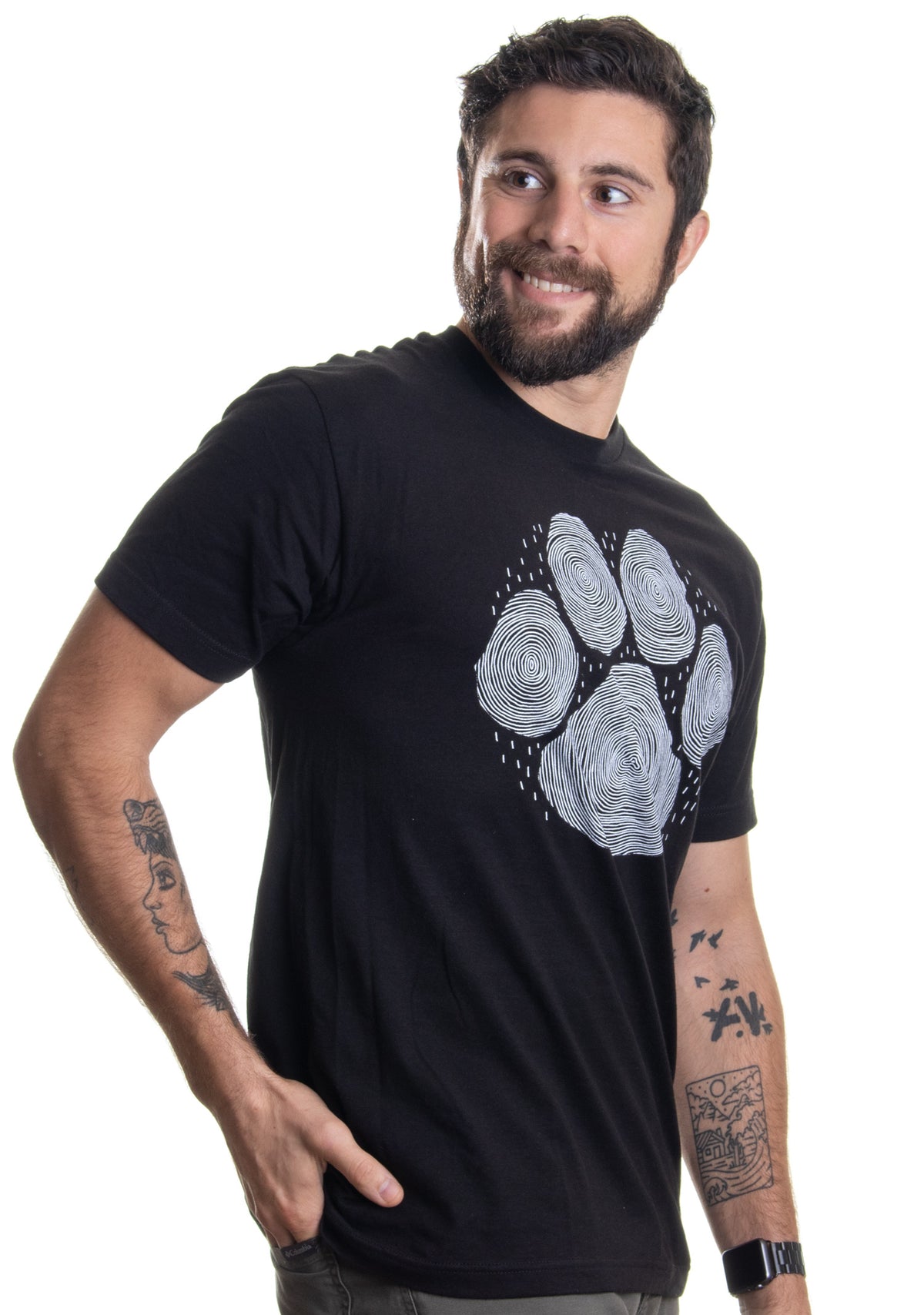 Paw Print Line Art | Artistic Illustration Nature Men Women Dog Cat Cool T-shirt