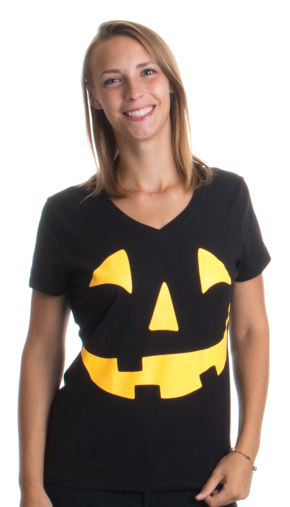 Glow in Dark Jack O' Lantern | Halloween Pumpkin Costume Women's V-neck T-shirt