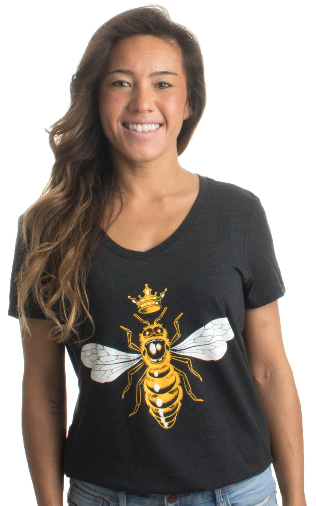 Queen Bee | Funny, Cute, Cool Boss Lady Crown Alpha Top,  Women's V-neck T-shirt