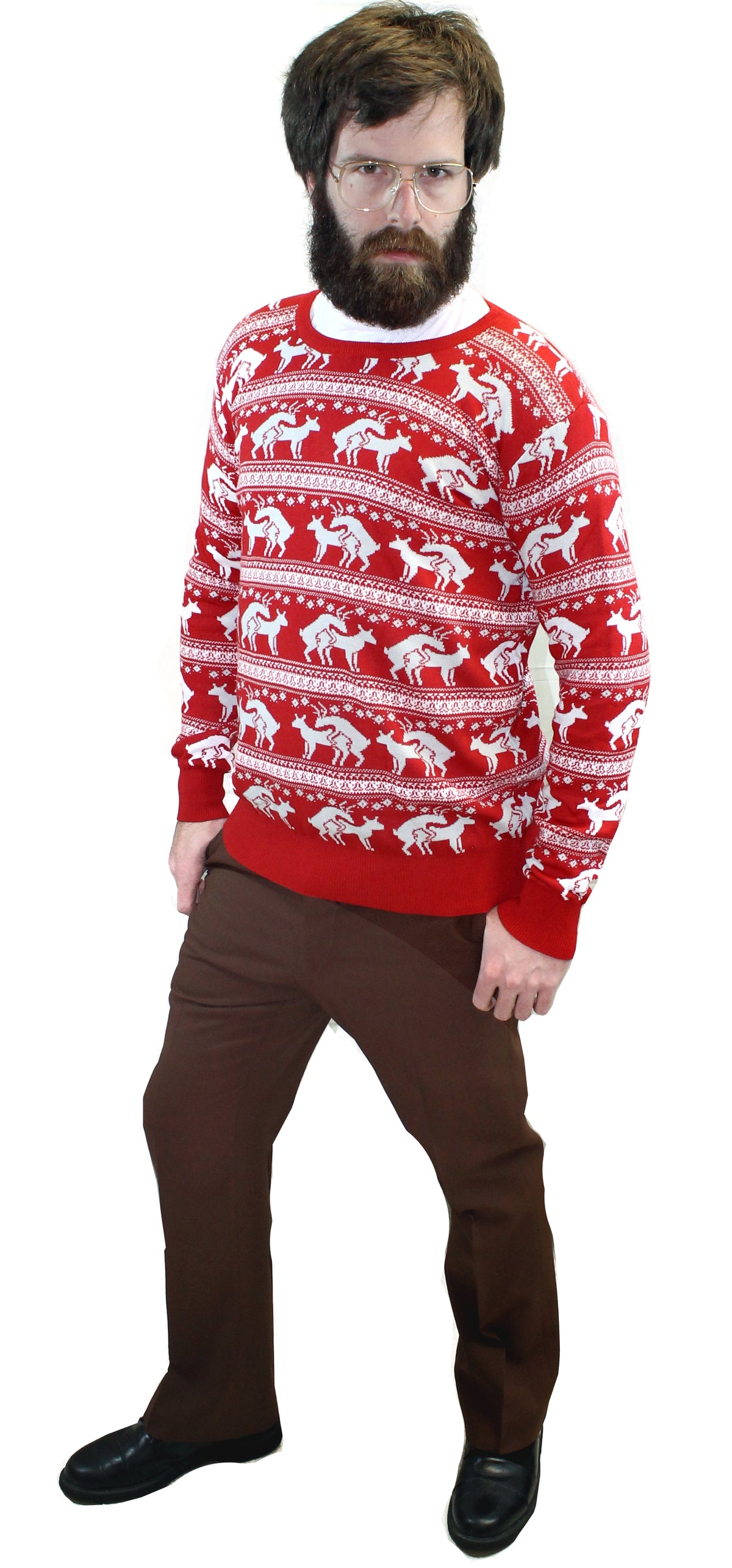 Red Reindeer Humping Ugly Christmas Sweater w/ Holiday Insertion & Christmas Dongs