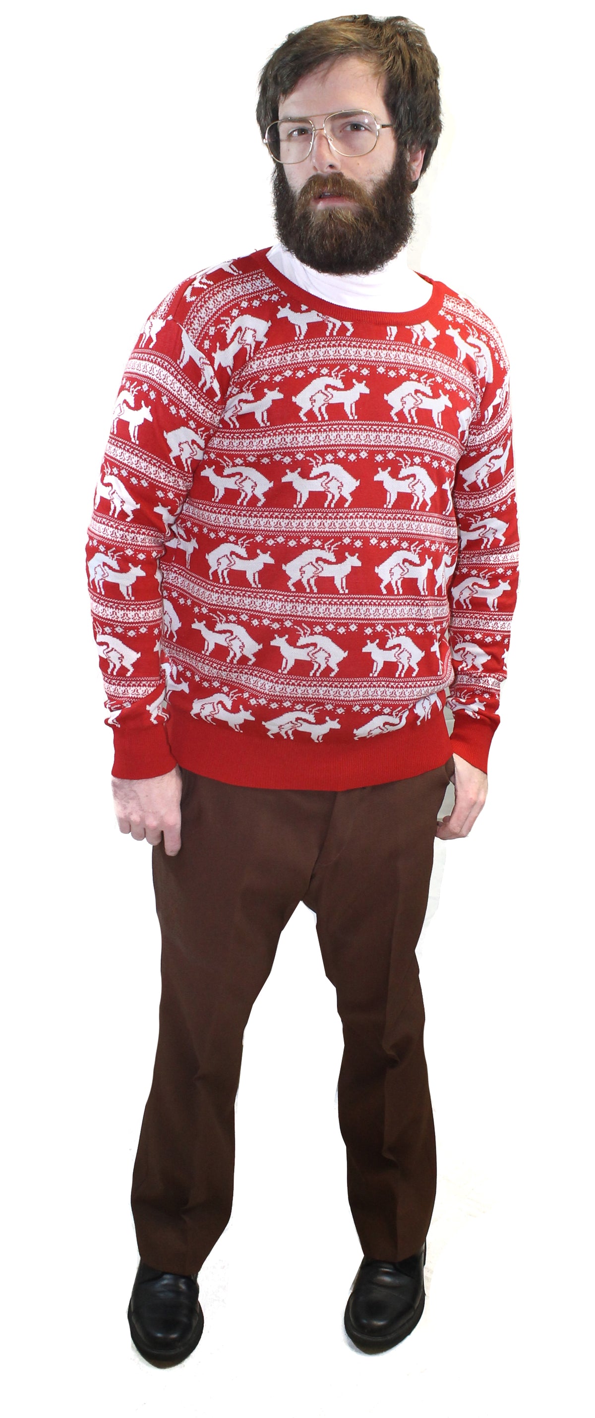Red Reindeer Humping Ugly Christmas Sweater w/ Holiday Insertion & Christmas Dongs