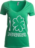 I Shamrock Shenanigans | Cute, Funny St. Patrick's Day Women's Green Deep V-neck