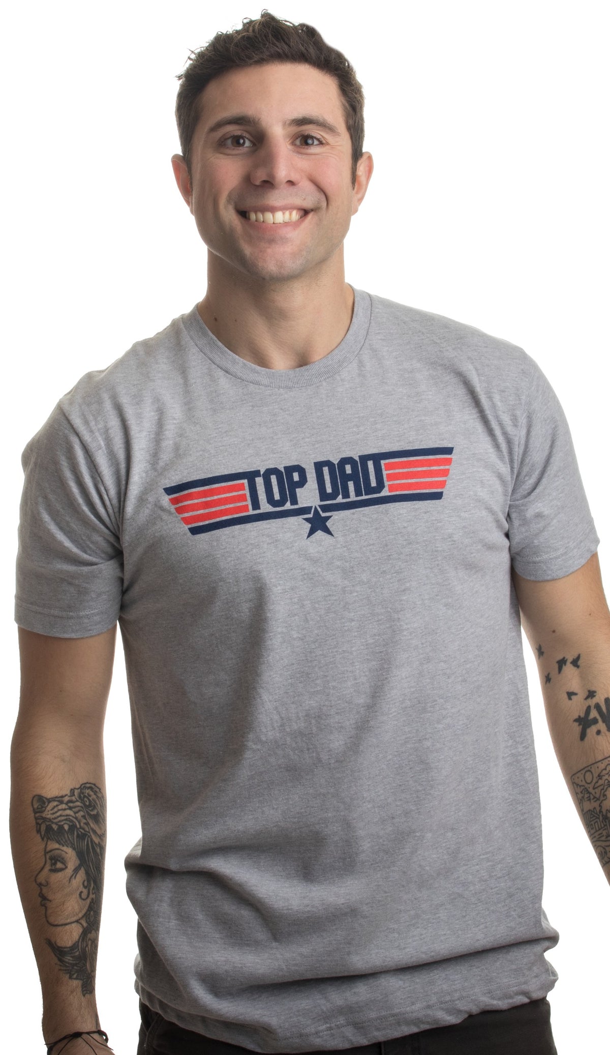 Top Dad | Funny 80s Father Humor Movie Gun 1980s Military Air Force Men T-shirt